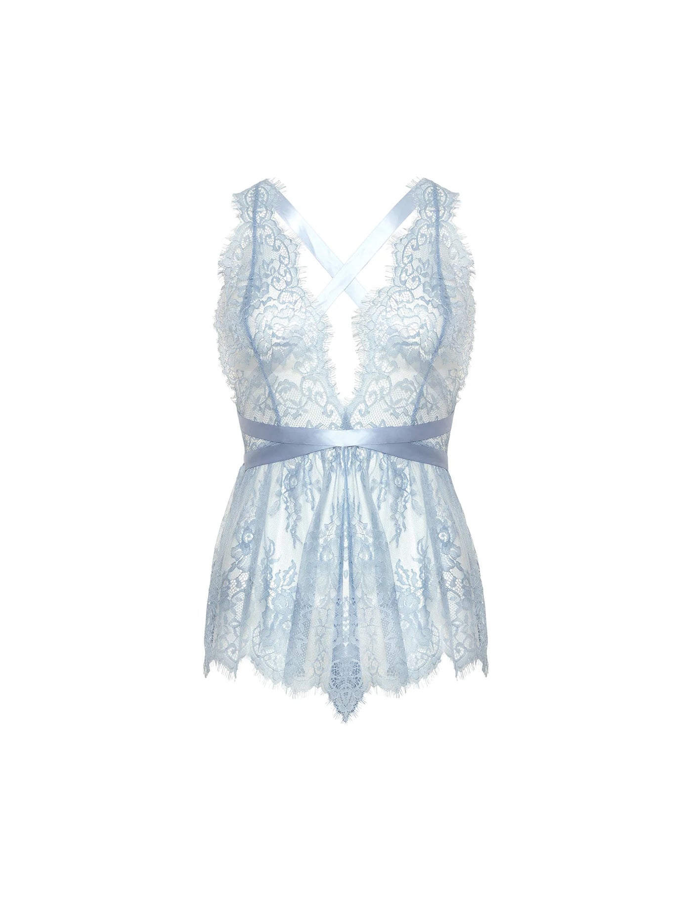 Curvy Brea Lace Romper - Brunnera Blue