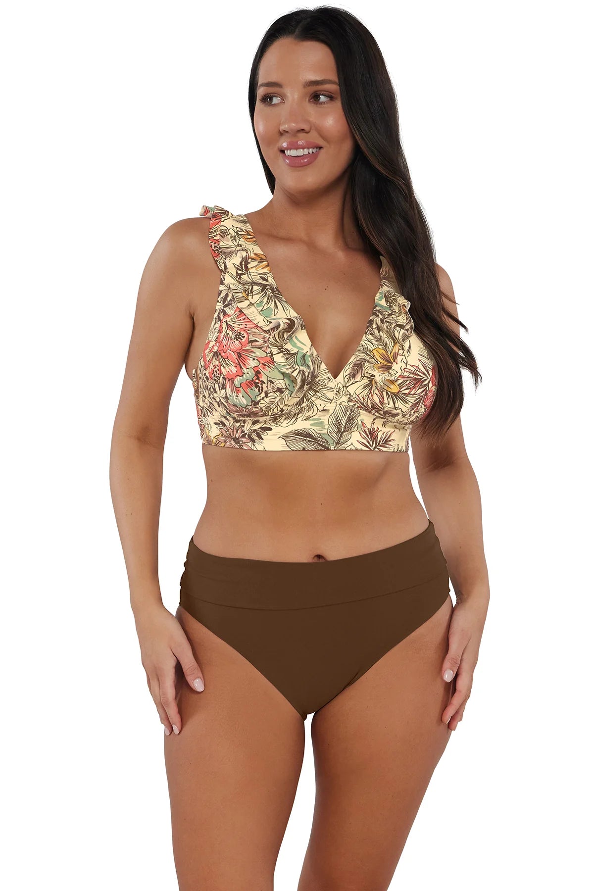 Hannah High Waist Bikini Bottom - Tiki Brown