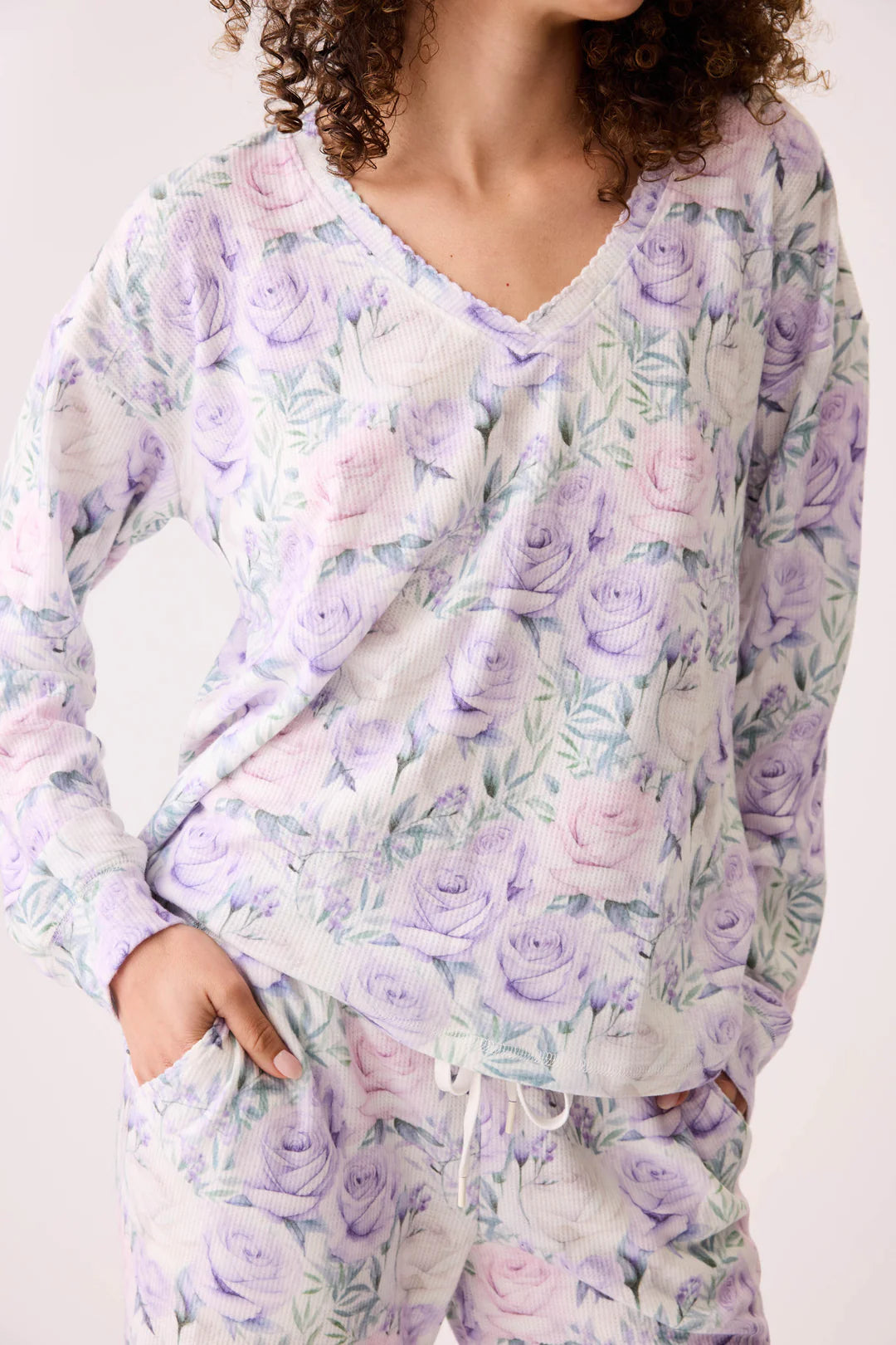 Violet Rose Floral Waffle Thermal Long Sleeve