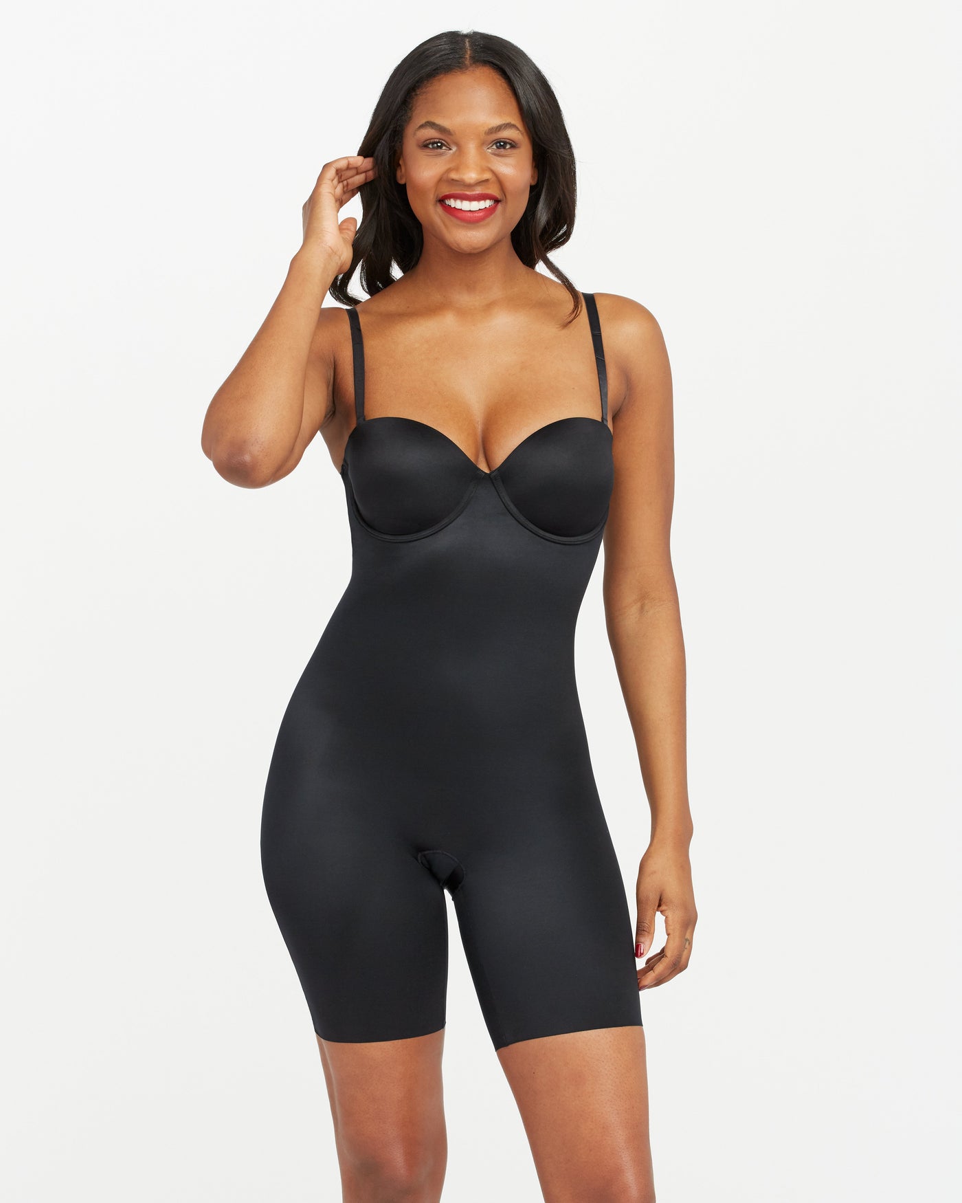 Suit Your Fancy Shaping Plunge Low-Back Mid-Thigh Bodysuit – Spanx